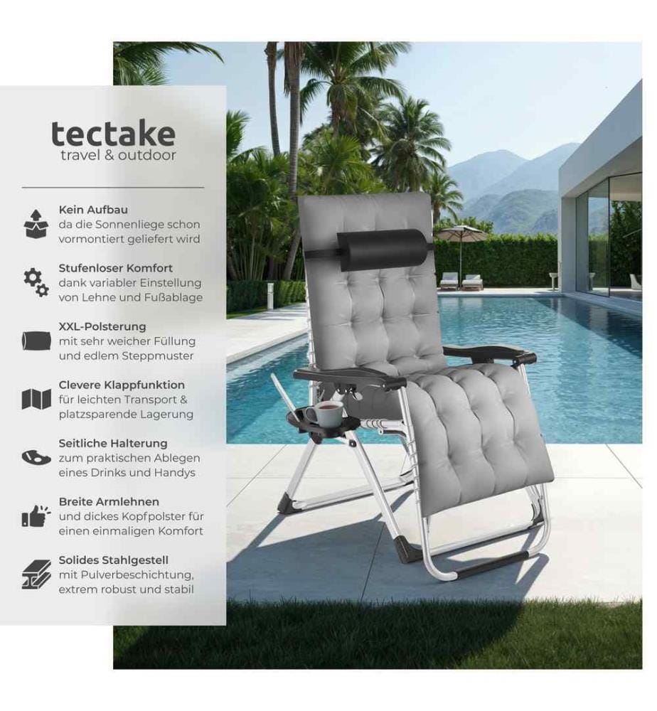 Chaise longue pliable CLOUD réglable en continu - gris clair, par pièce