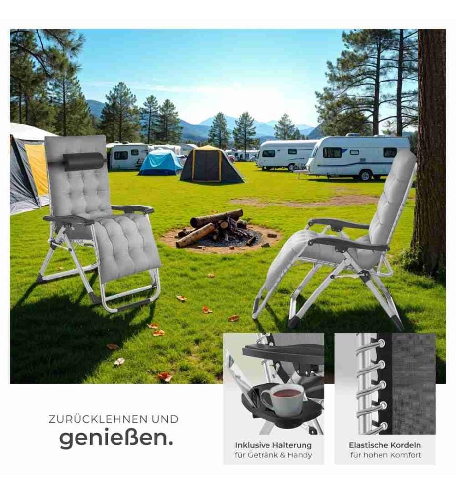 Chaise longue pliable CLOUD réglable en continu - gris clair, par pièce