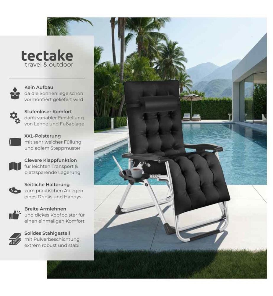 Chaise longue pliable CLOUD réglable en continu - noir, Lot de 2