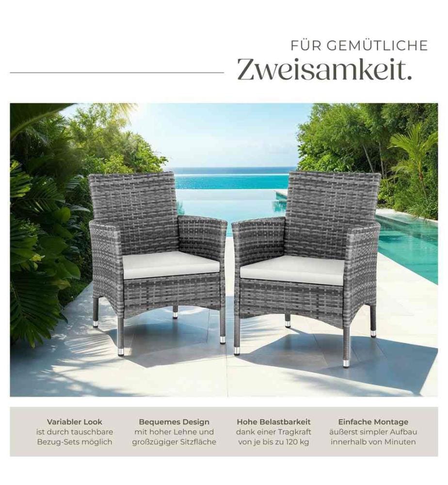 2 Rattanstühle 4 Sitzbezüge - grauhellgrau