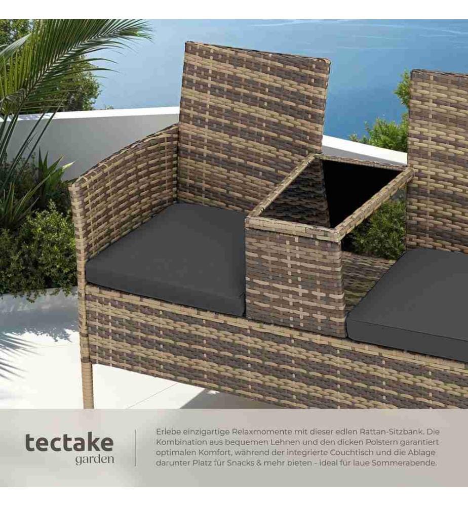 Rattan Gartensitzbank mit Tisch - naturdunkelgrau