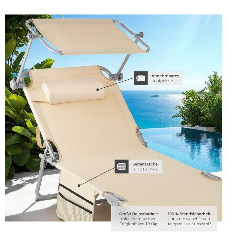 Bain de soleil Chloé 4 positions avec appui-tête et pochette - beige