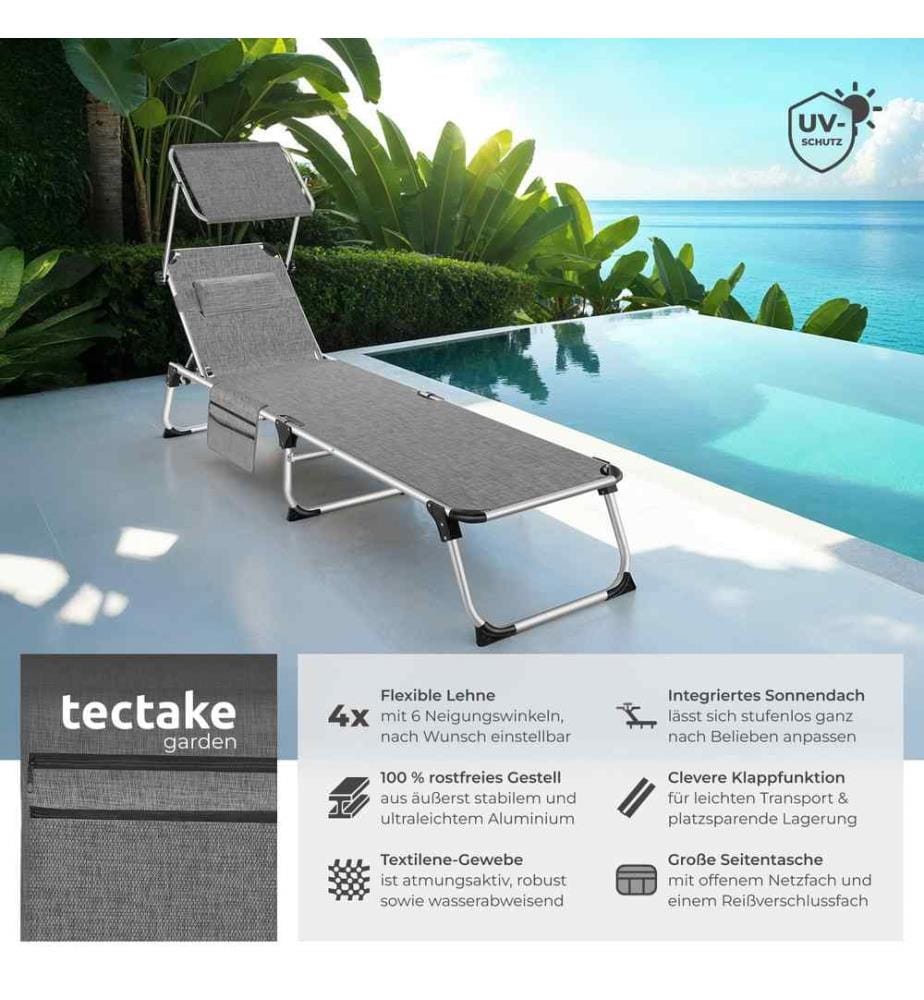 Bain de soleil Aurelie en aluminium, 6 positions - gris tacheté