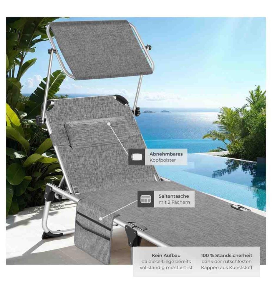 Bain de soleil Aurelie en aluminium, 6 positions - gris tacheté