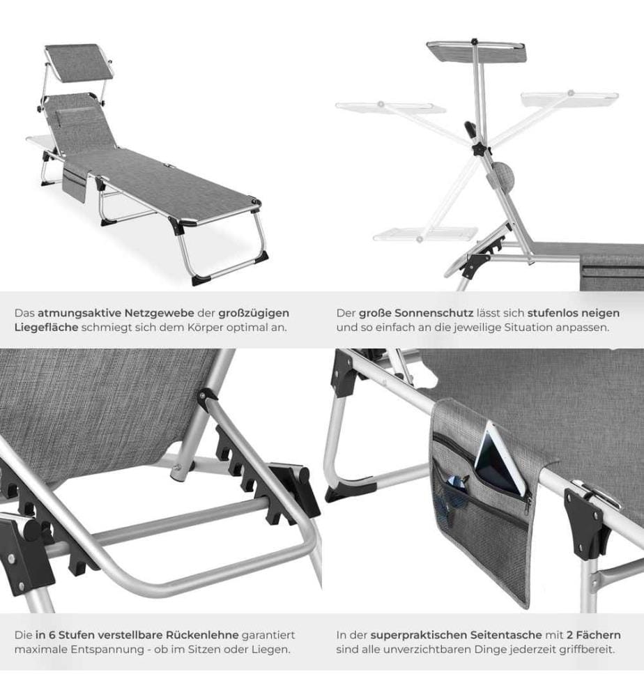 Bain de soleil Aurelie en aluminium, 6 positions - gris tacheté