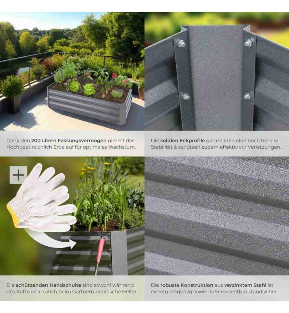 Carré potager PIMPINELLA galvanisé 200 L - 120 x 60 x 30 cm - gris