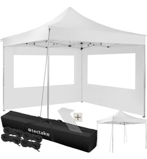 Faltbarer Garten Pavillon 3x3m mit 2 Seitenteilen - weiss