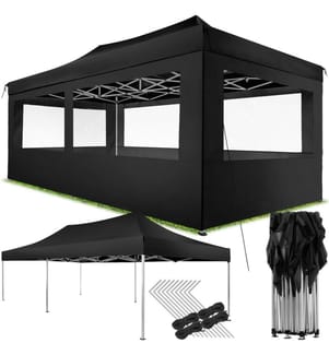 Faltbarer Garten Pavillon 3x6m mit 4 Seitenteilen - schwarz