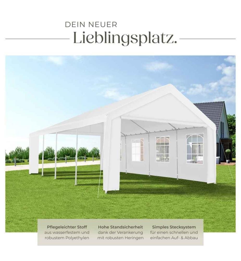 Partyzelt Mammut 8x4m im Stecksystem, stabil und wasserdicht - weiss