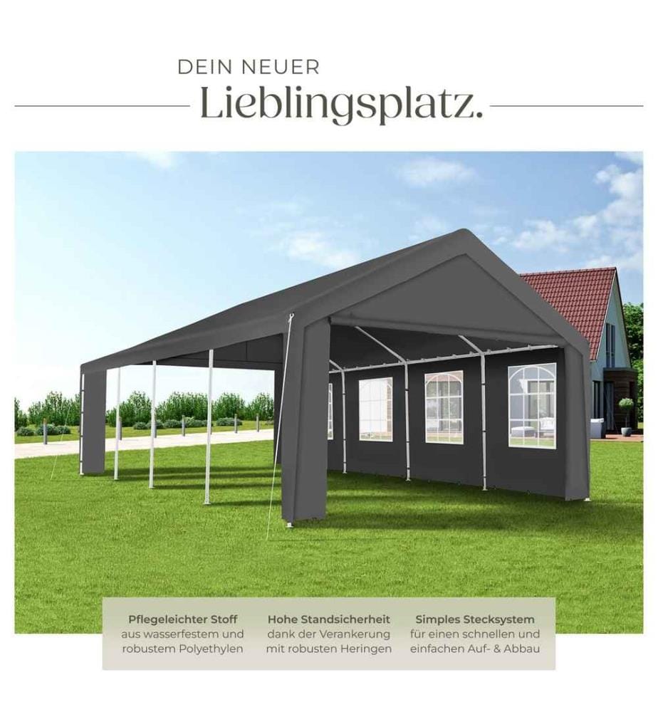Partyzelt Mammut 8x4m im Stecksystem, stabil und wasserdicht - grau