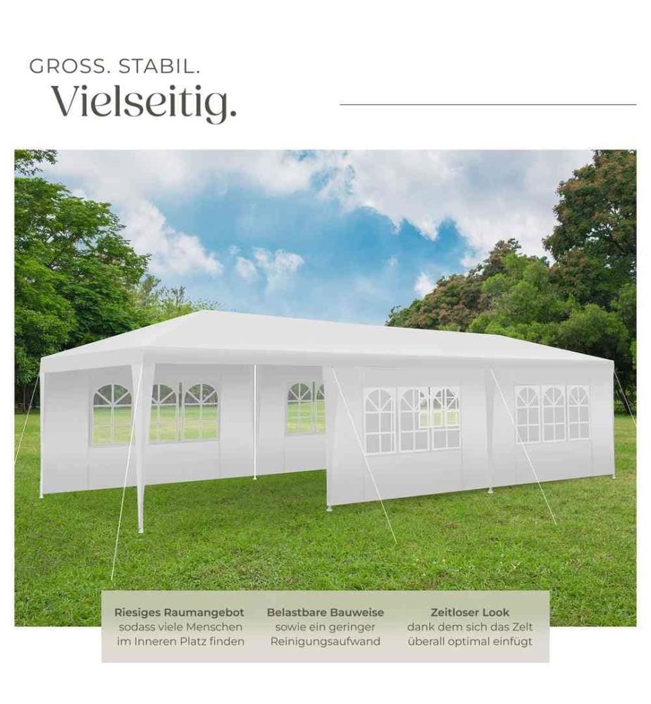 Pavillon Miramas mit 8 Seitenteilen, wasserdicht, 9x3m - weiss