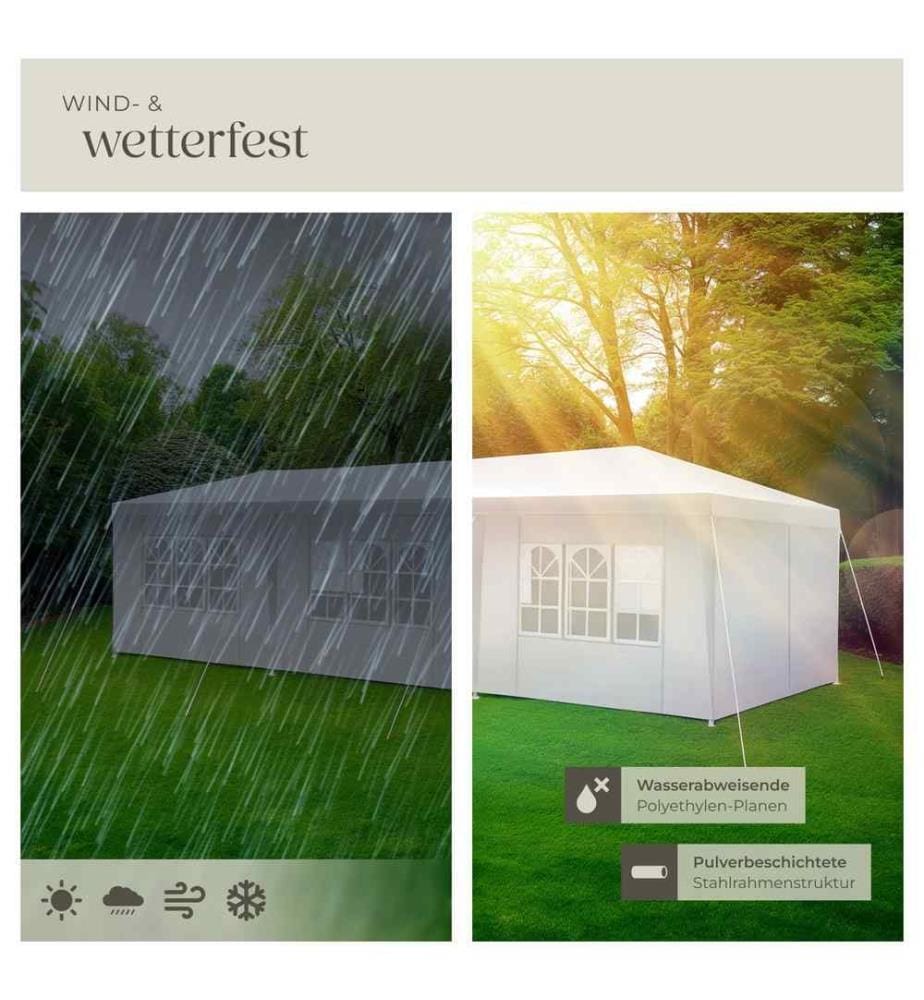 Pavillon Miramas mit 8 Seitenteilen, wasserdicht, 9x3m - weiss