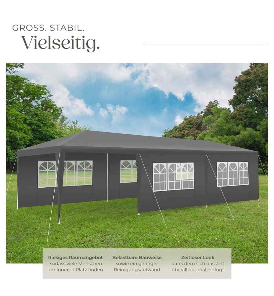 Pavillon Miramas mit 8 Seitenteilen, wasserdicht, 9x3m - grau