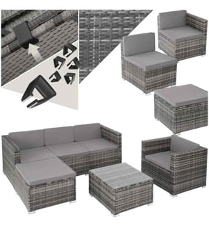 Salon en rotin Lignano avec fauteuil - gris