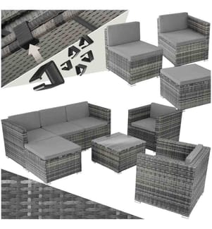 Salon en rotin Lignano avec 2 fauteuils - gris