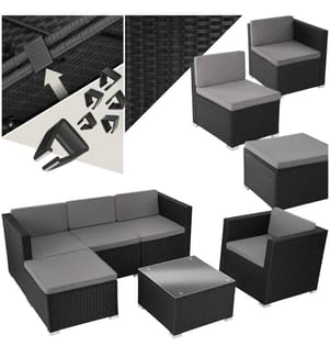 Salon en rotin Lignano avec fauteuil - noir