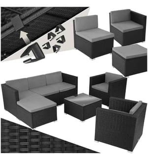 Salon en rotin Lignano avec 2 fauteuils - noir