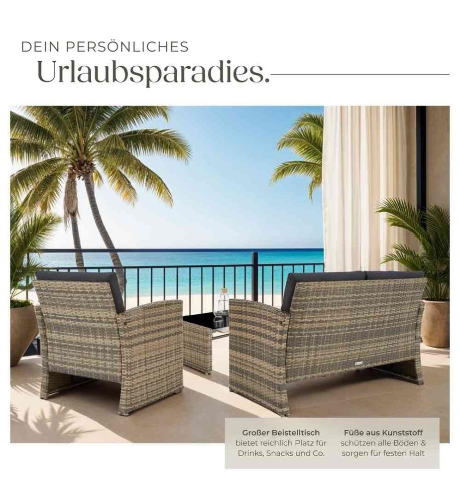Salon bas de jardin LUCQUES 4 places - marron naturelgris foncé