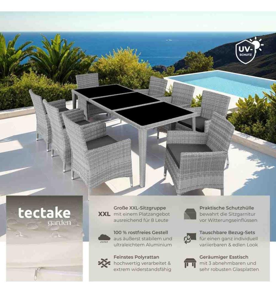 Salon de jardin Menorca 8 places avec 2 sets de housses housse de protection - gris clair