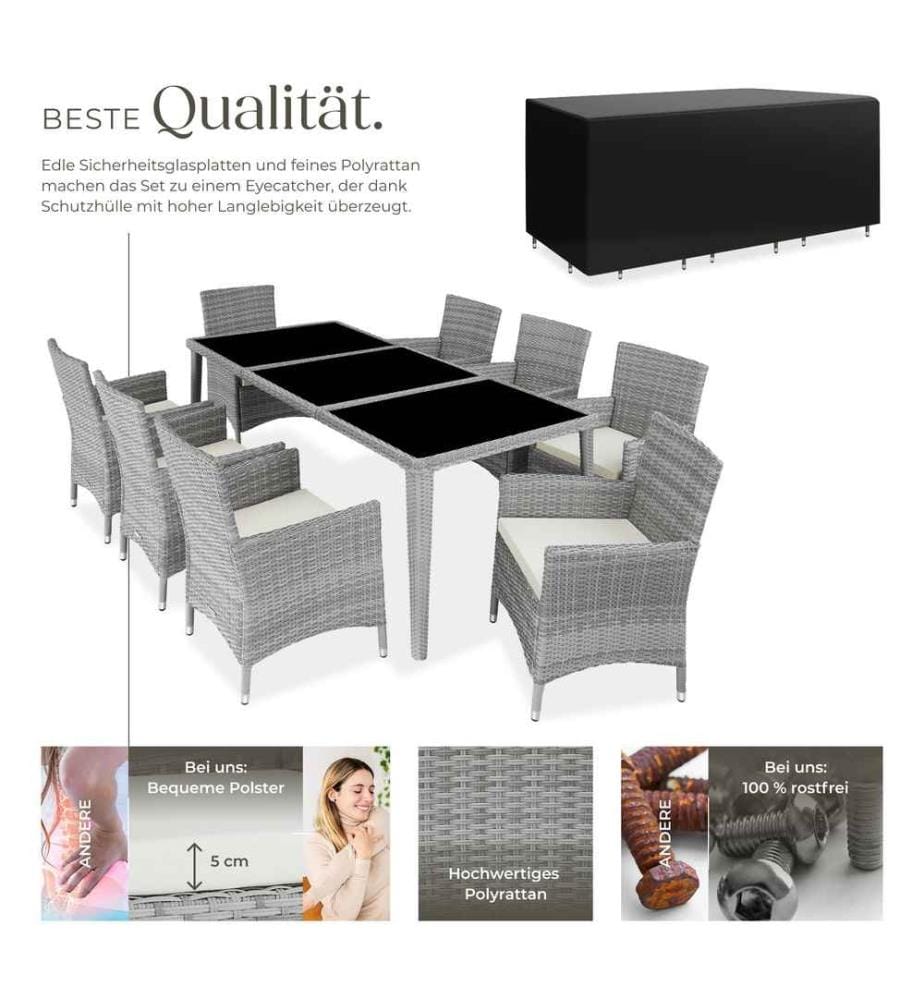 Salon de jardin Menorca 8 places avec 2 sets de housses housse de protection - gris clair