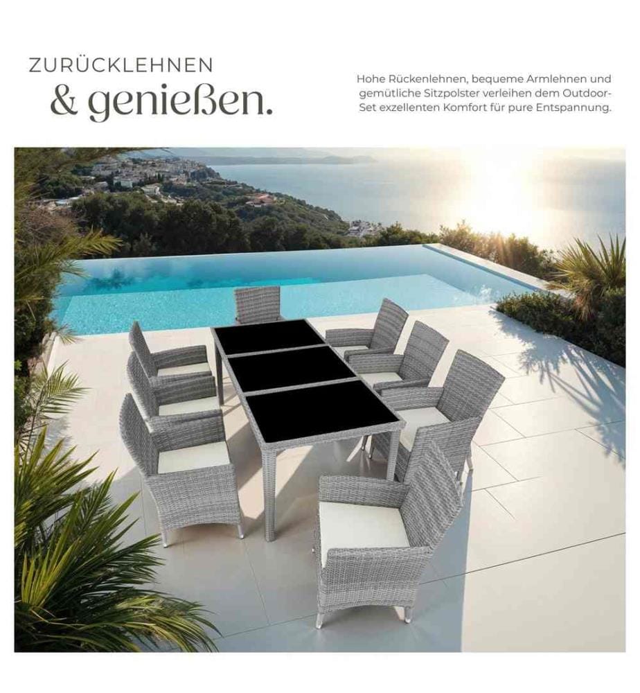 Salon de jardin Menorca 8 places avec 2 sets de housses housse de protection - gris clair