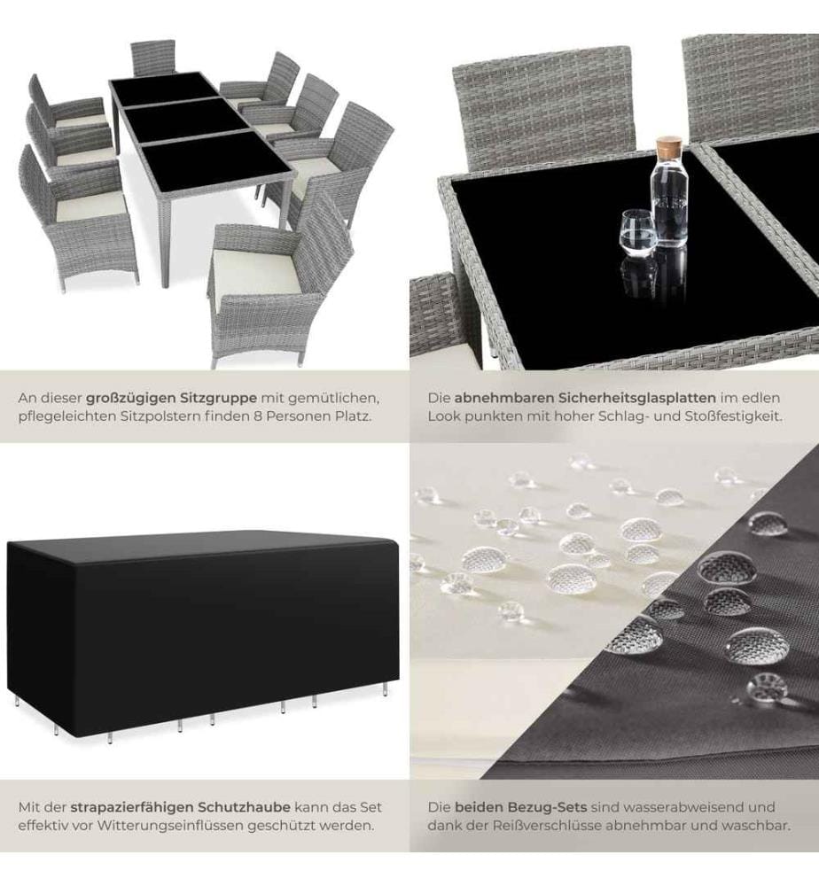 Salon de jardin Menorca 8 places avec 2 sets de housses housse de protection - gris clair
