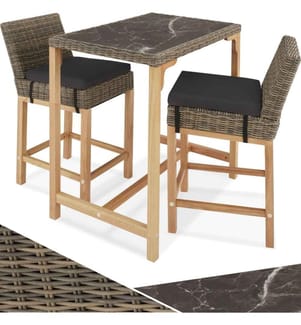Table de bar en rotin Kutina avec 2 chaises Latina - marron naturel