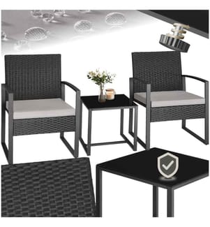 Ensemble de salon de jardin en rotin Granada avec table pour 2 personnes Noir - gris clairnoir