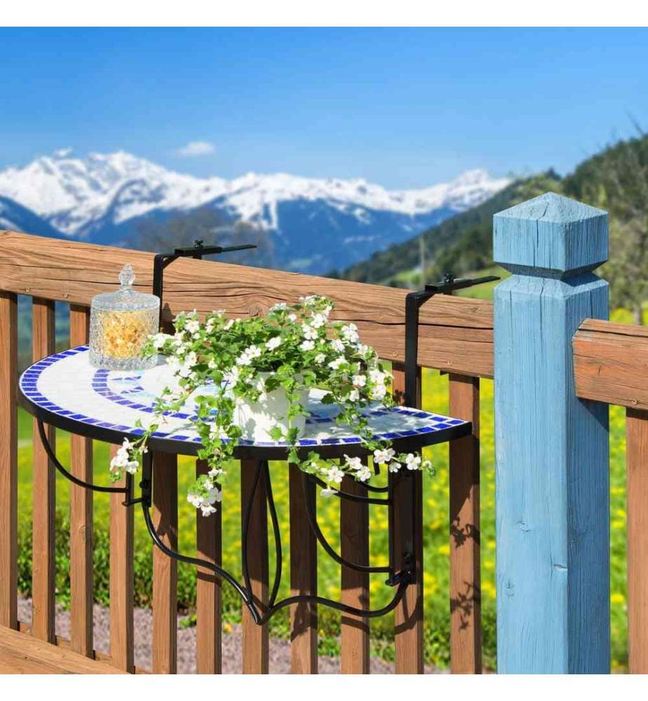 Table de balcon rabattable 75 x 65 x 62 cm - blancbleu