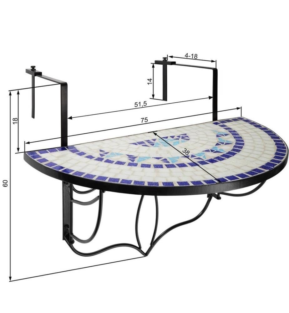 Table de balcon rabattable 75 x 65 x 62 cm - blancbleu