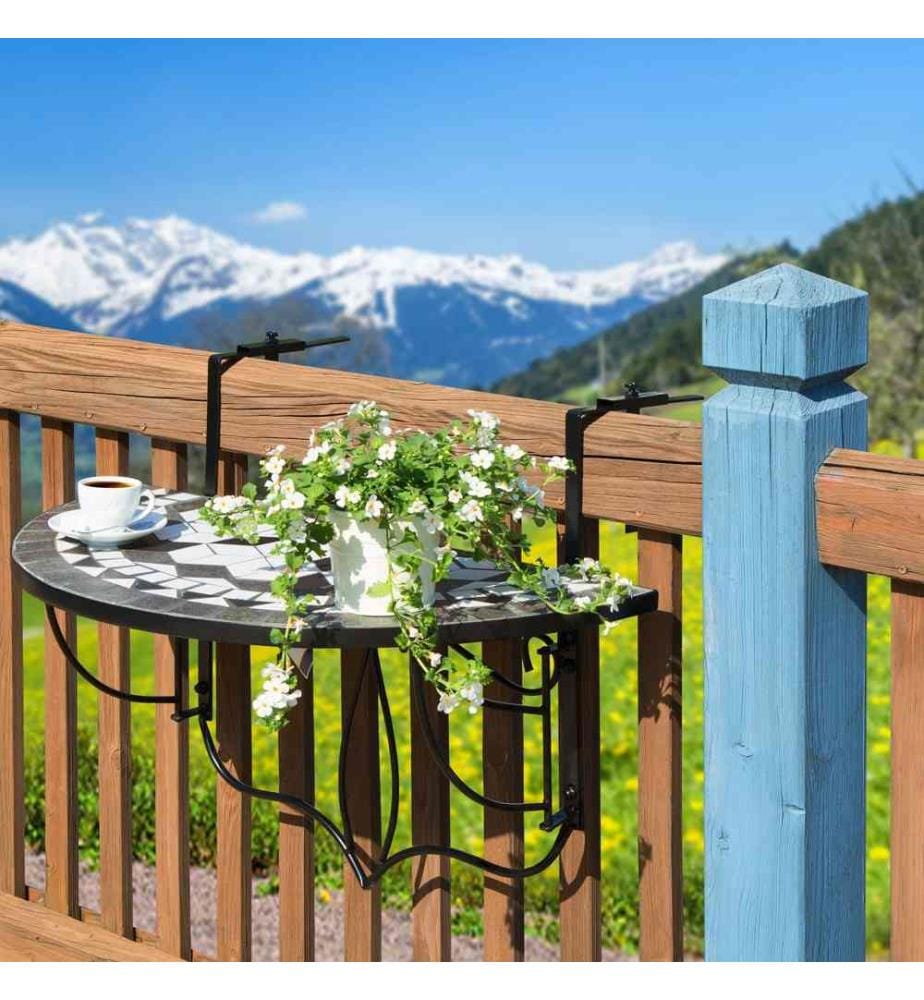 Table de balcon rabattable 75 x 65 x 62 cm - noirblanc