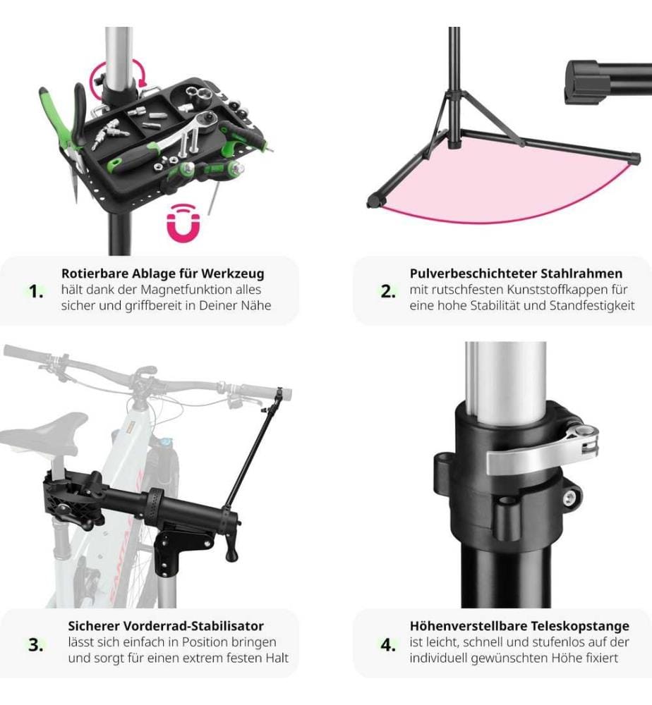 Support de réparation pour vélo Jan jusqu'à 50kg, adapté aux vélos électriques - grisnoir