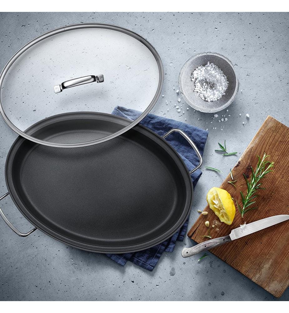 Fish pan with glass lid, oval 38 x 26 cm | DeinDeal