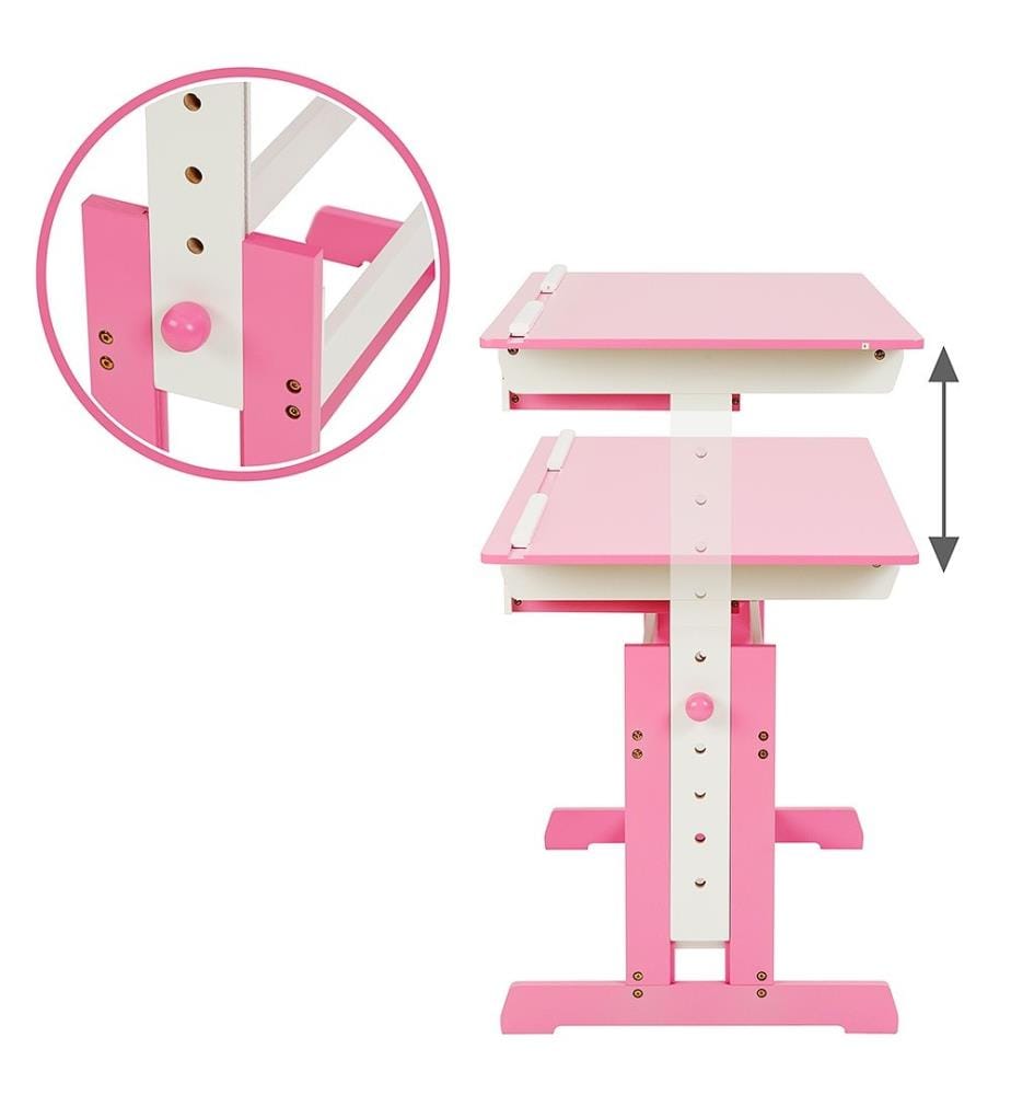 Schreibtisch höhenverstellbar und Rollcontainer - rosa