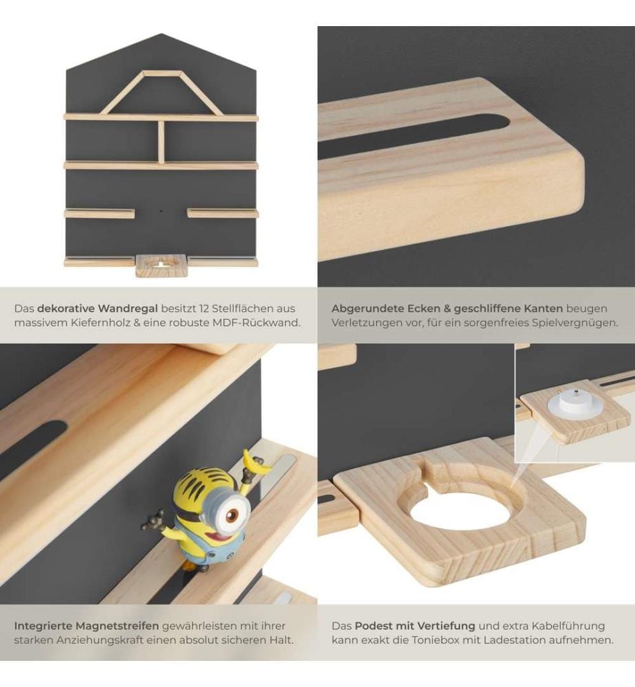 Étagère murale Mylittle Story pour jusqu'à 50 Tonies - gris anthracite