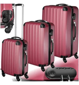 Set de 3 Valises Trolley Rigides - ABS - rouge