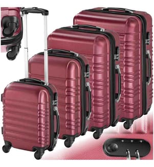Set de 4 Valises Trolley - ABS - 4 Roues Pivotantes à 360° - rouge bordeaux