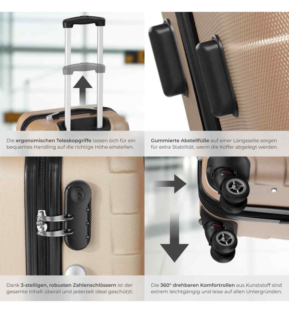 Set de 3 Valises Trolley Rigides JAKUB - champagne