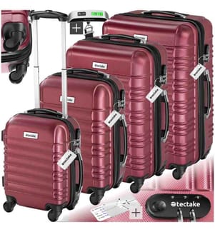Set de valises rigides Mila 4 pièces avec pèse-bagages - rouge bordeaux