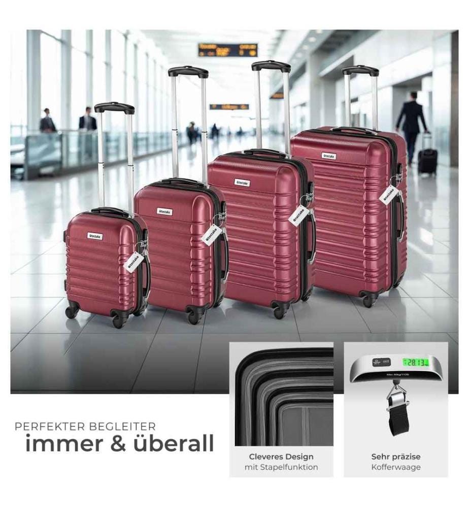 Set de valises rigides Mila 4 pièces avec pèse-bagages - rouge bordeaux