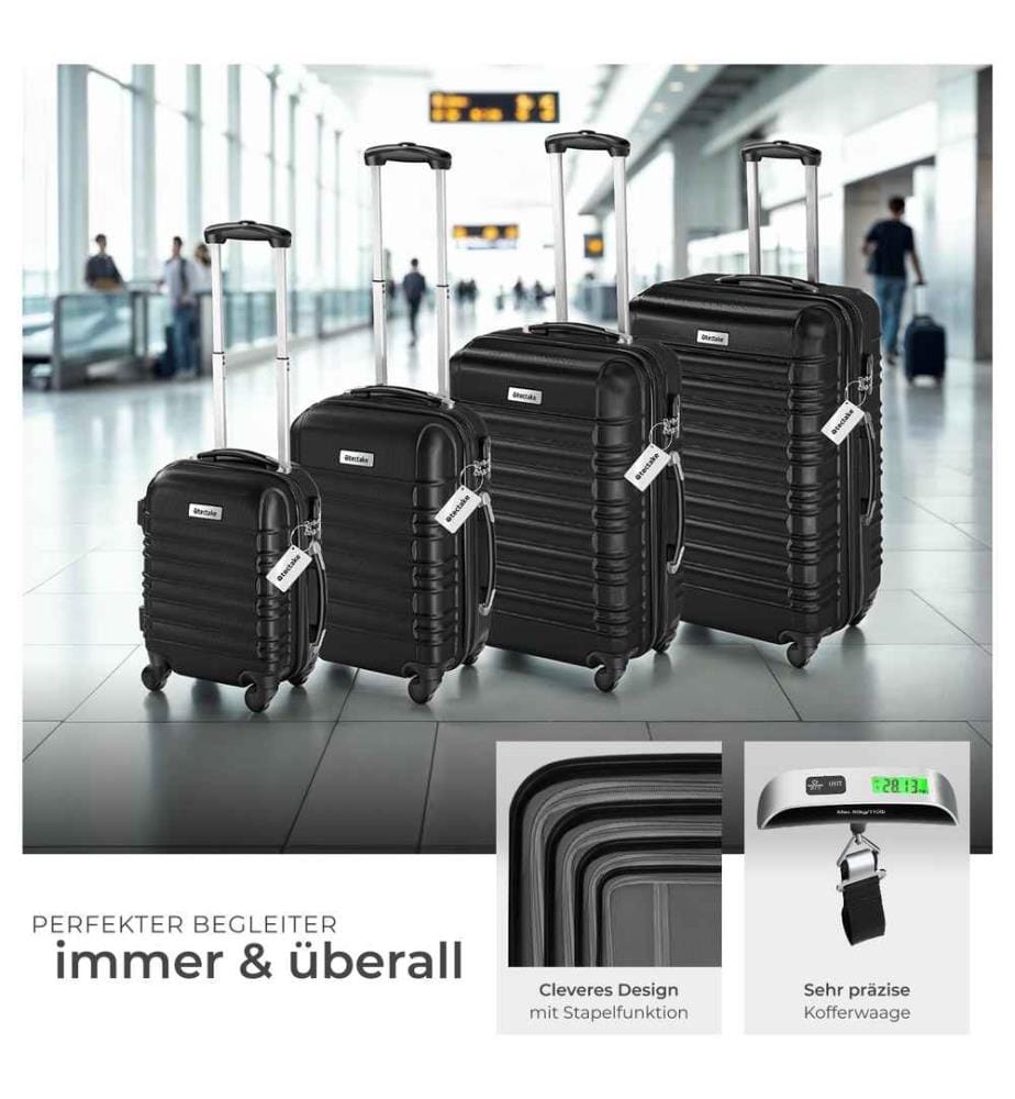 Set de valises rigides Mila 4 pièces avec pèse-bagages - noir