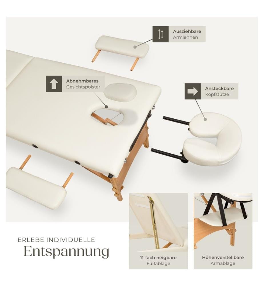 Table de massage pliante 3 Zones Bois, cosmétique, portable - beige