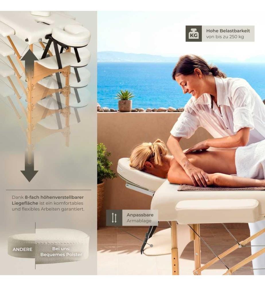 Table de massage pliante 3 Zones Bois, cosmétique, portable - beige