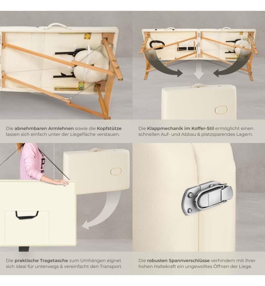 Table de massage pliante 3 Zones Bois, cosmétique, portable - beige