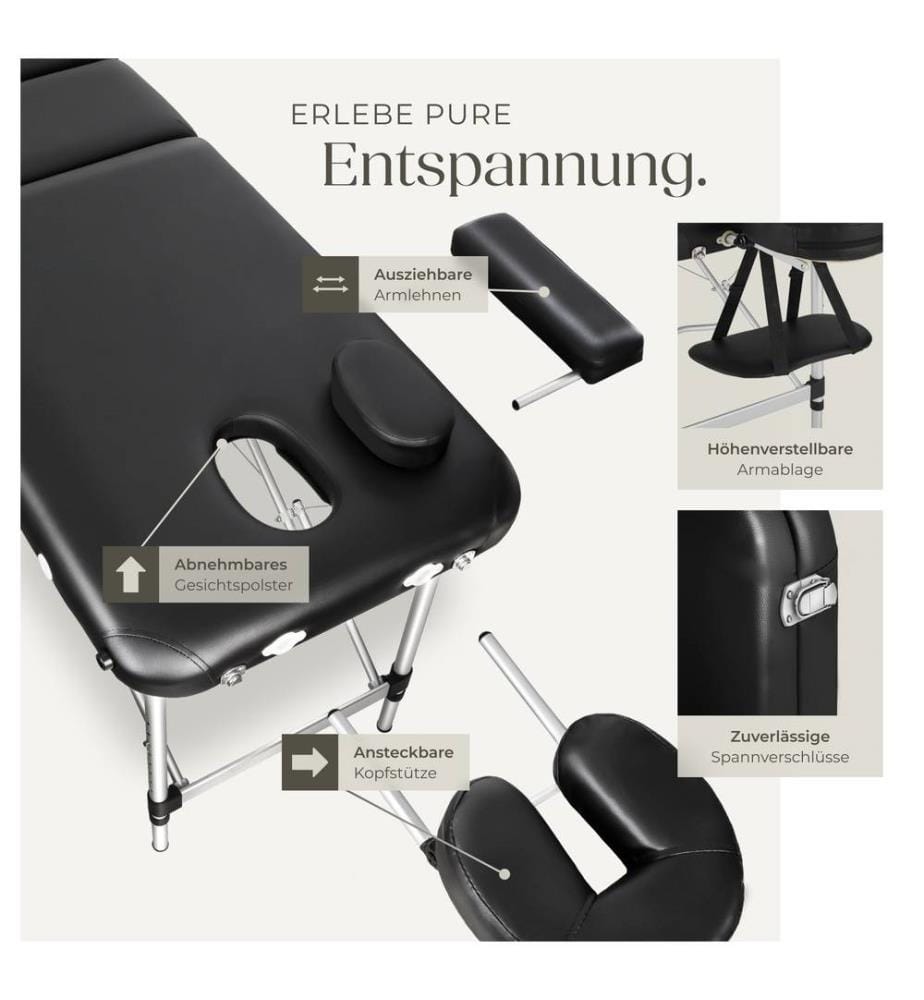 Table de massage pliante 2 zones en aluminium portable housse - noir
