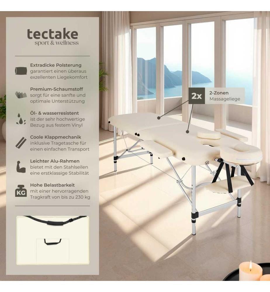 Table de massage pliante 2 zones en aluminium portable housse - beige