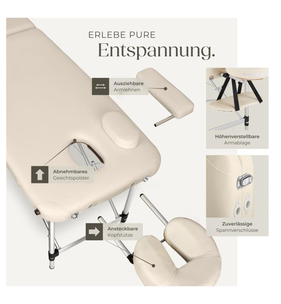Table de massage pliante 2 zones en aluminium portable housse - beige
