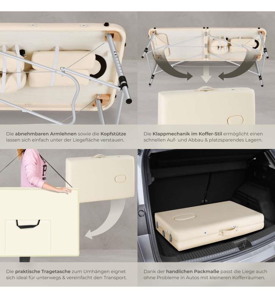 Table de massage pliante 2 zones en aluminium portable housse - beige