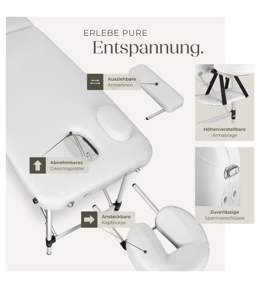 Table de massage pliante 2 zones en aluminium portable housse - blanc
