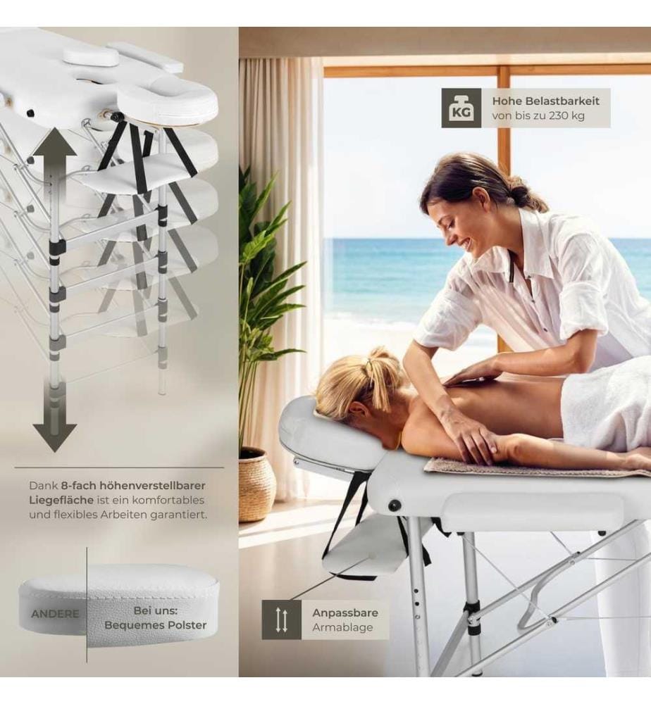 Table de massage pliante 2 zones en aluminium portable housse - blanc